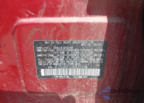 2017 Subaru Forester 2.5I z USA, uszkodzony, nr VIN JF2SJABC6HH425594